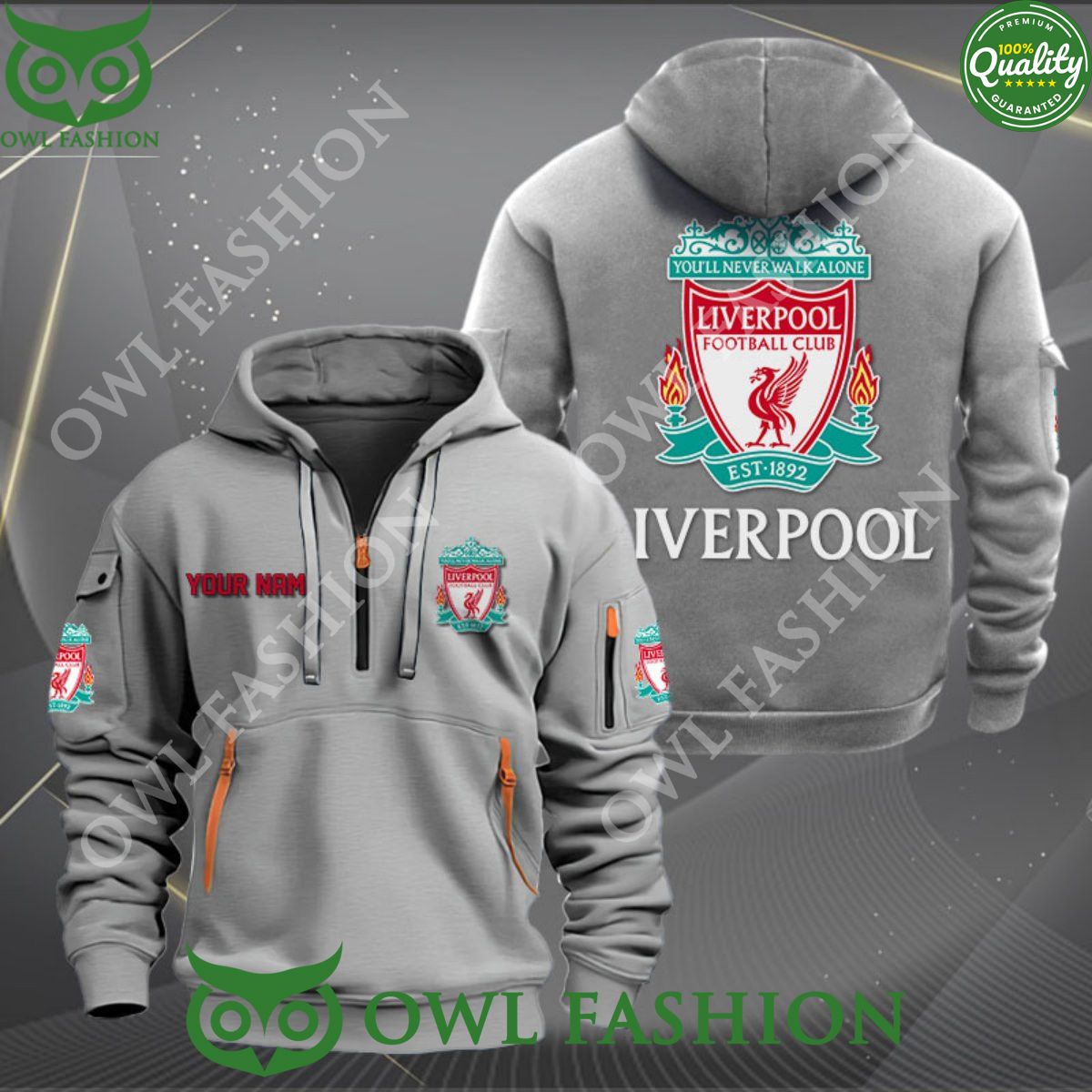 Liverpool Football Champion Custom Name Quarter Zip Hoodie
