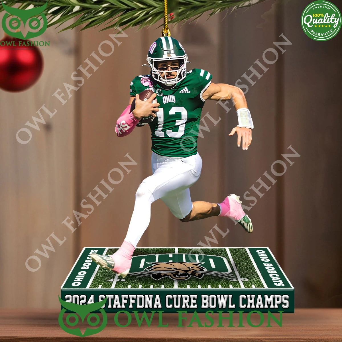 Jackson Paveletzke 13 Ohio Bobcats StafDNA Cure Bowl Champs Plastic ornament