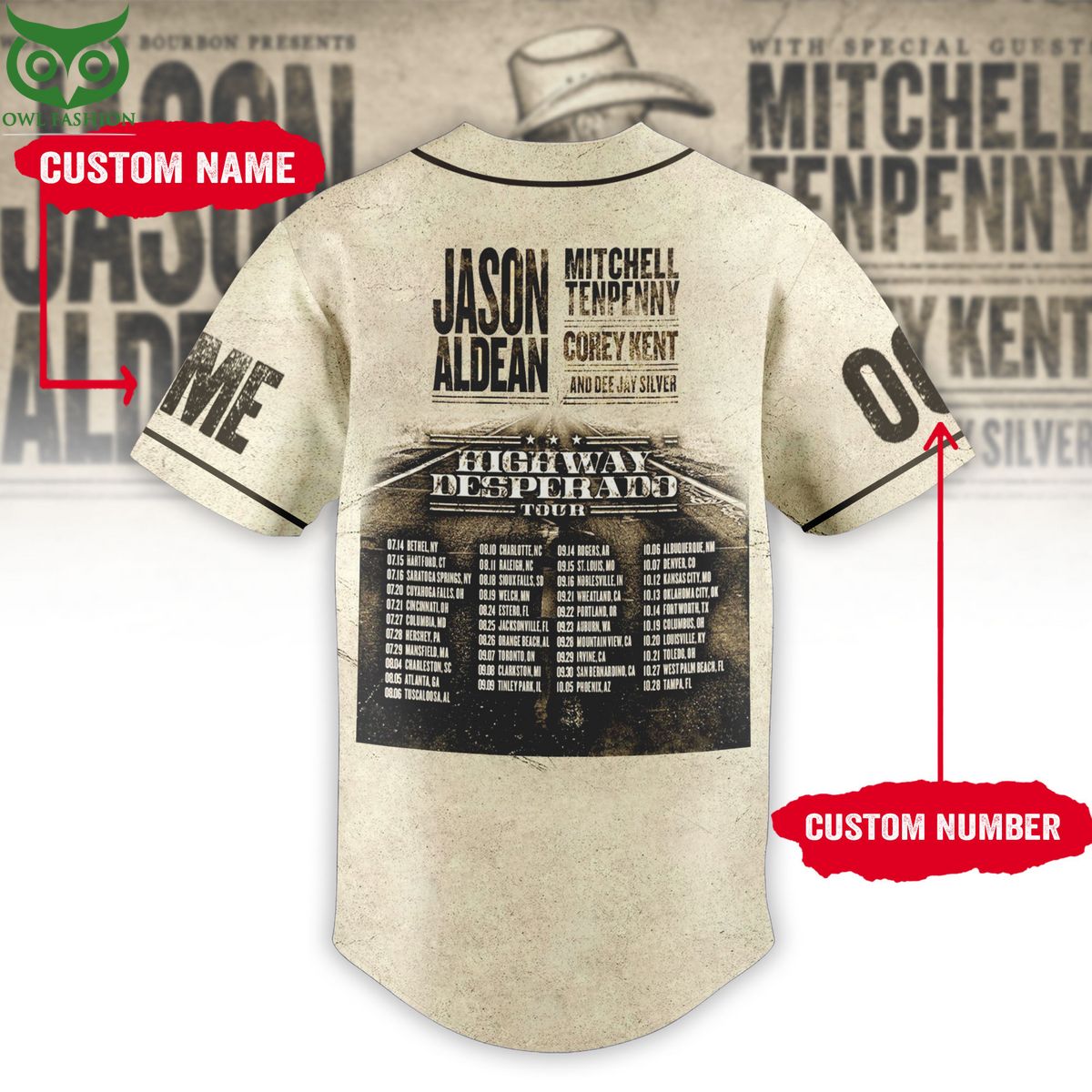 Jason Aldean Highway Desperado Custom Baseball Jersey Shirt