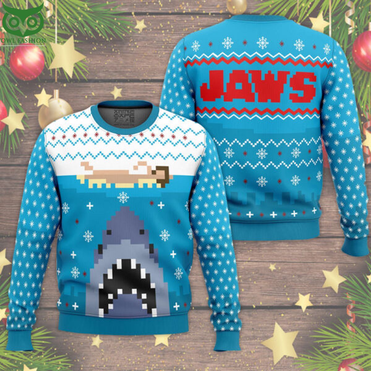 Jaws Horror Movie Blue Ugly Christmas Sweater
