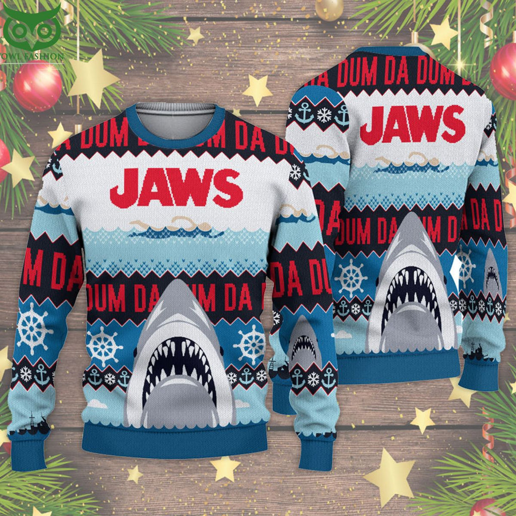 Jaws Horror Movie Dum Da Ugly Christmas Sweater