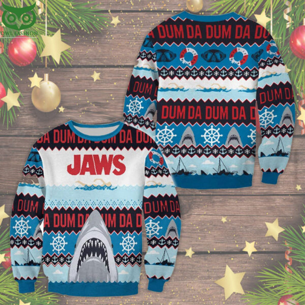 Jaws Horror Movie Pattern Ugly Christmas Sweater