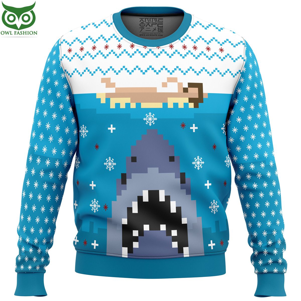 Jaws White Blue Ugly Christmas Sweater