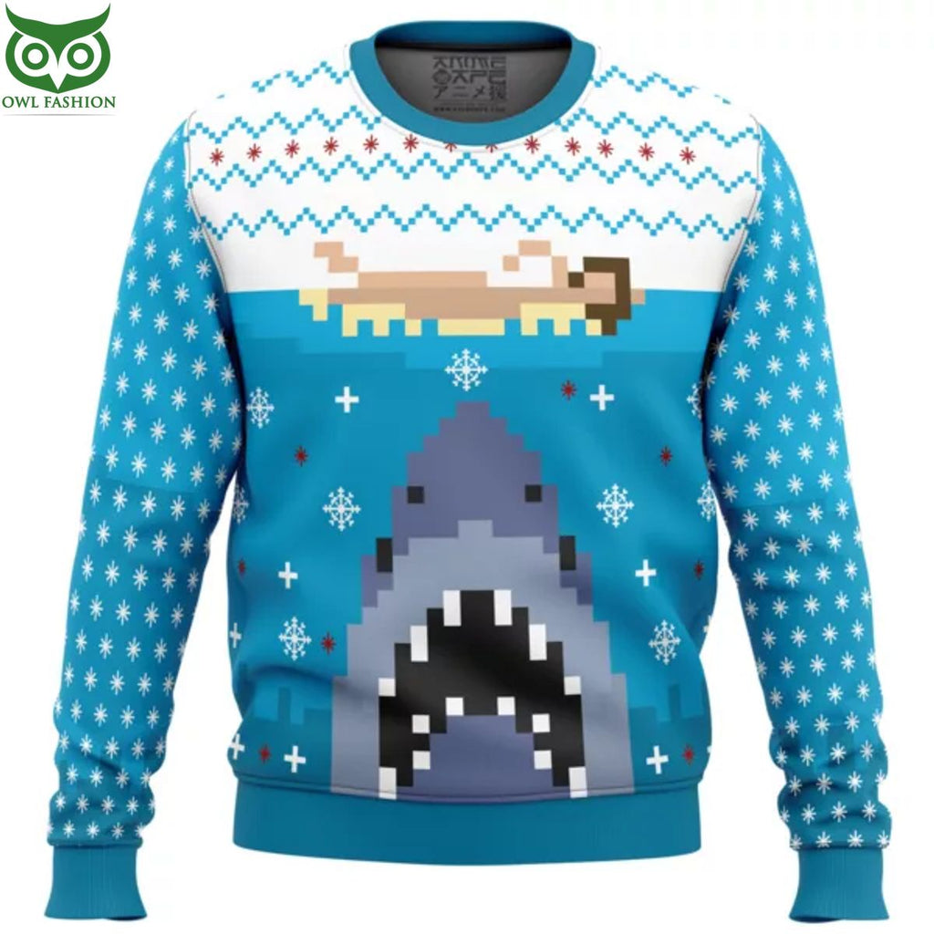 Jaws White Blue Ugly Christmas Sweater