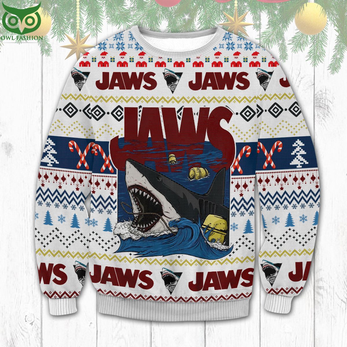 Jaws White Christmas Ugly Sweater