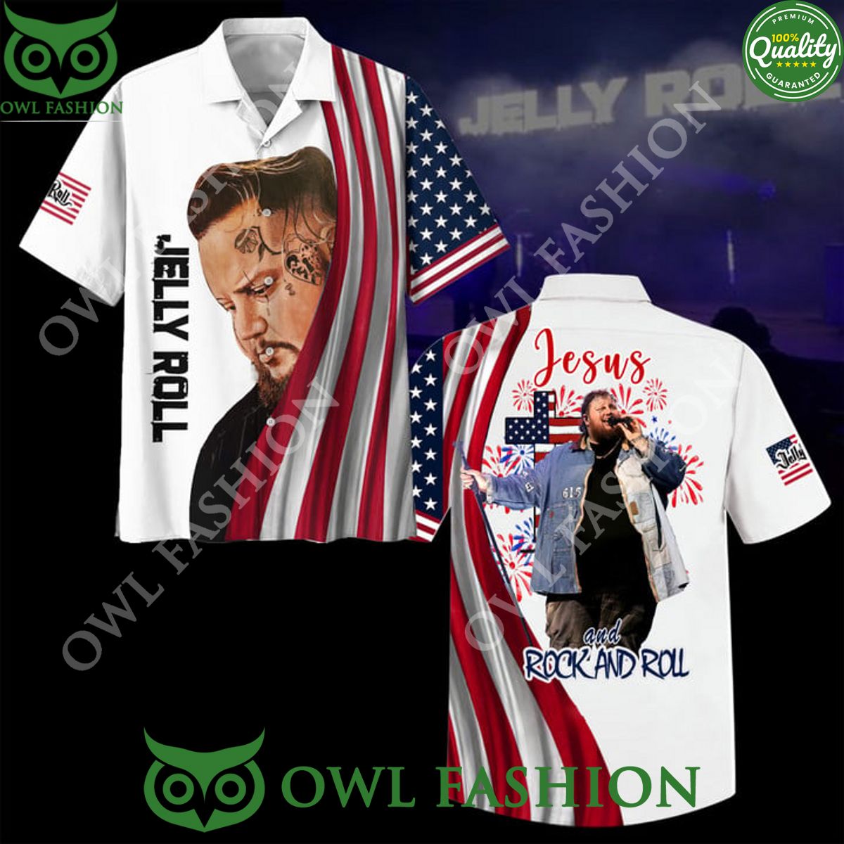 Jelly Rol Rock and Roll Jesus Love USA hawaiian shirt