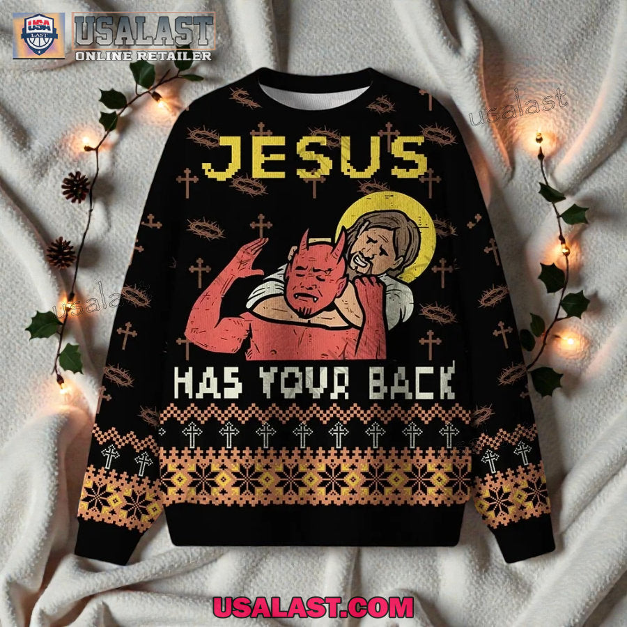 Jesus has Your Back Satan Ugly Christmas Sweater