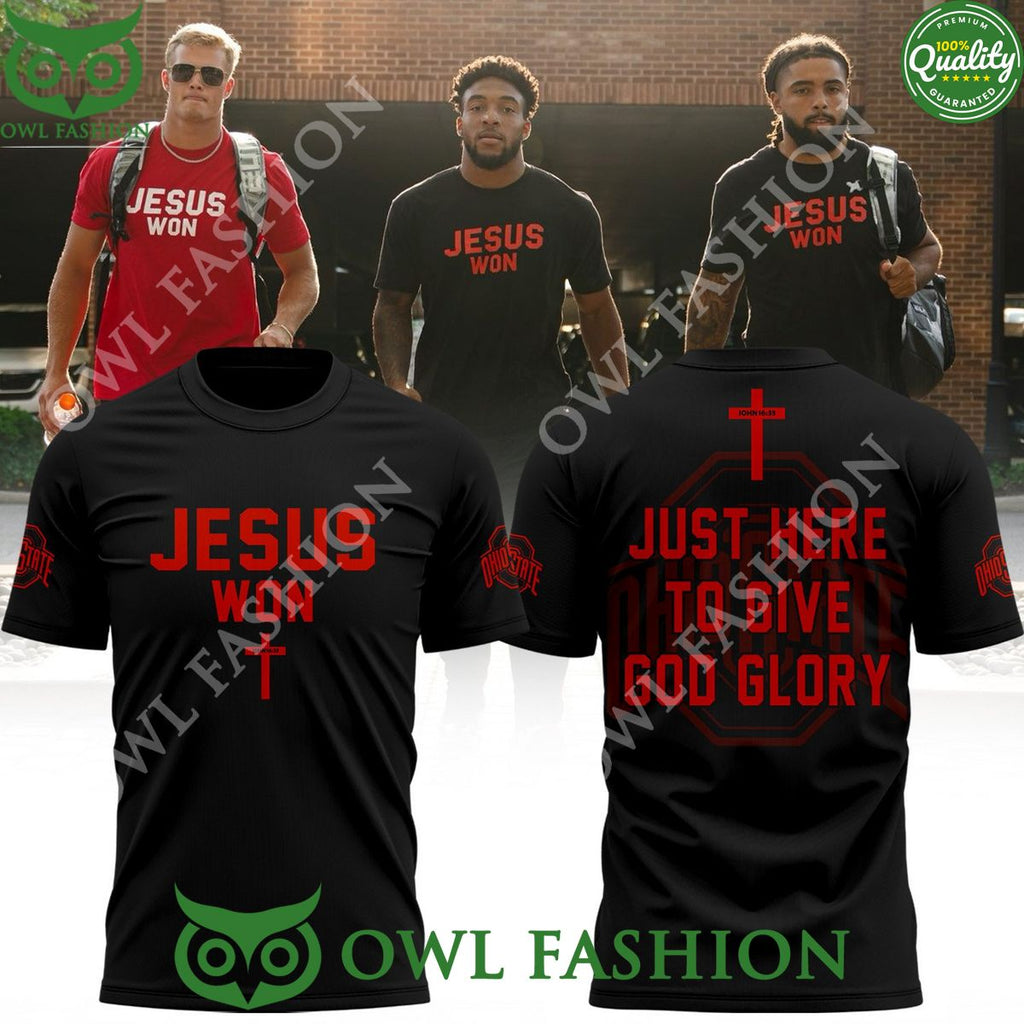 JESUS WON OHIO STATE Just here to give God Glory Black Hoodie 2024