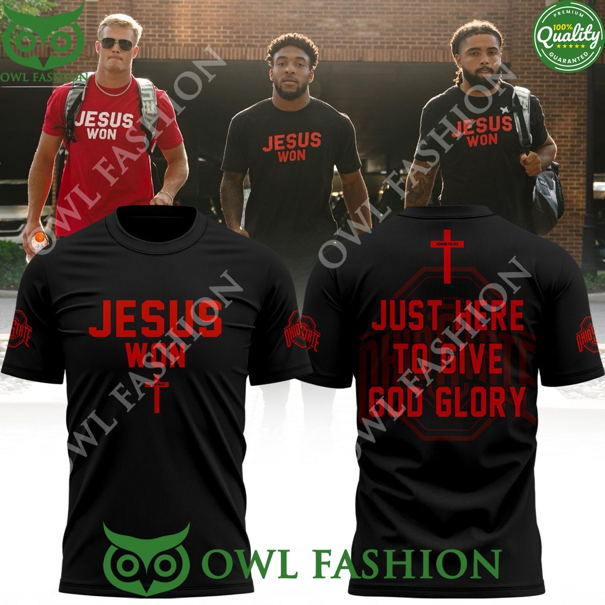 JESUS WON OHIO STATE Just here to give God Glory Black Hoodie 2024