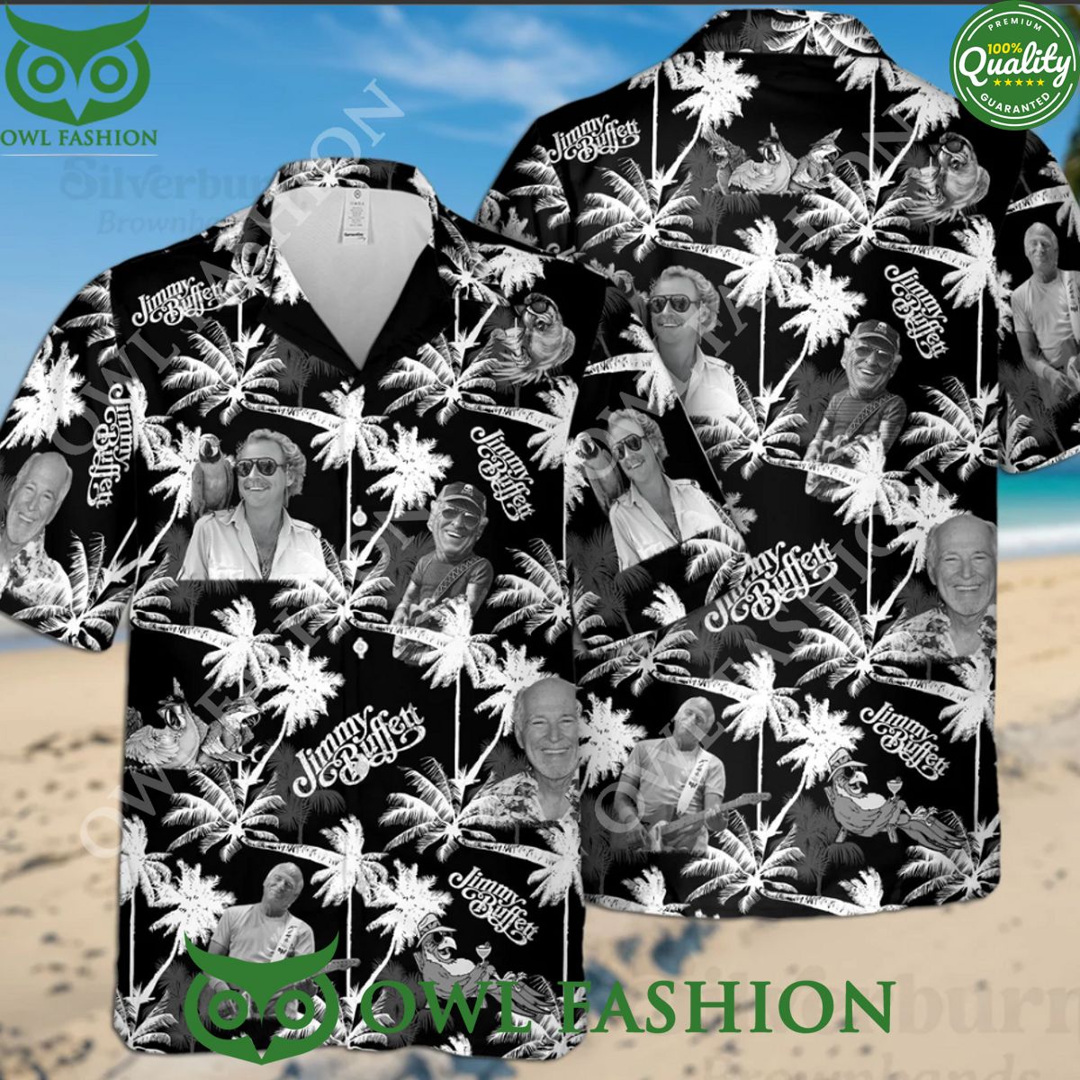 Jimmy Buffett Black White Hawaiian Shirt Beach Vibe Limited