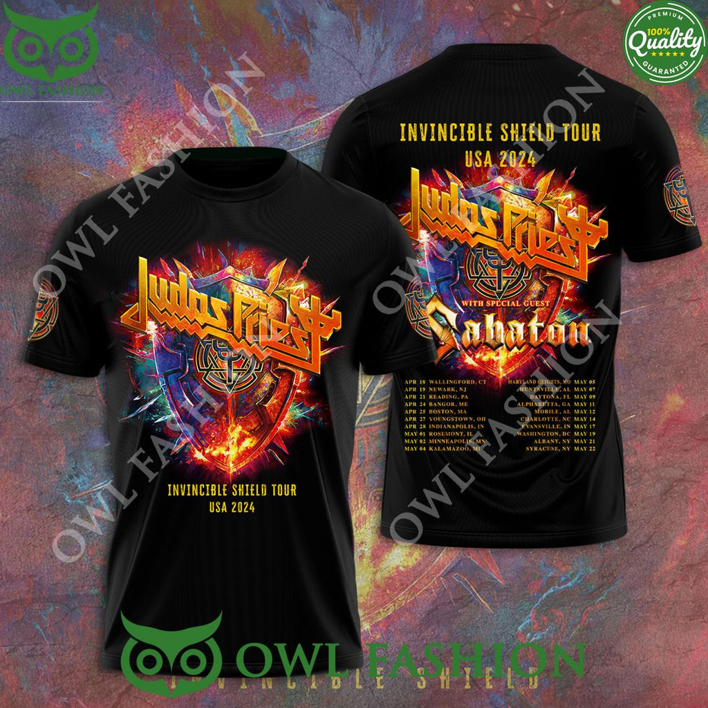 Judas Priest Invincible Shield Tour USA 2024 Schedule 3D T-shirt