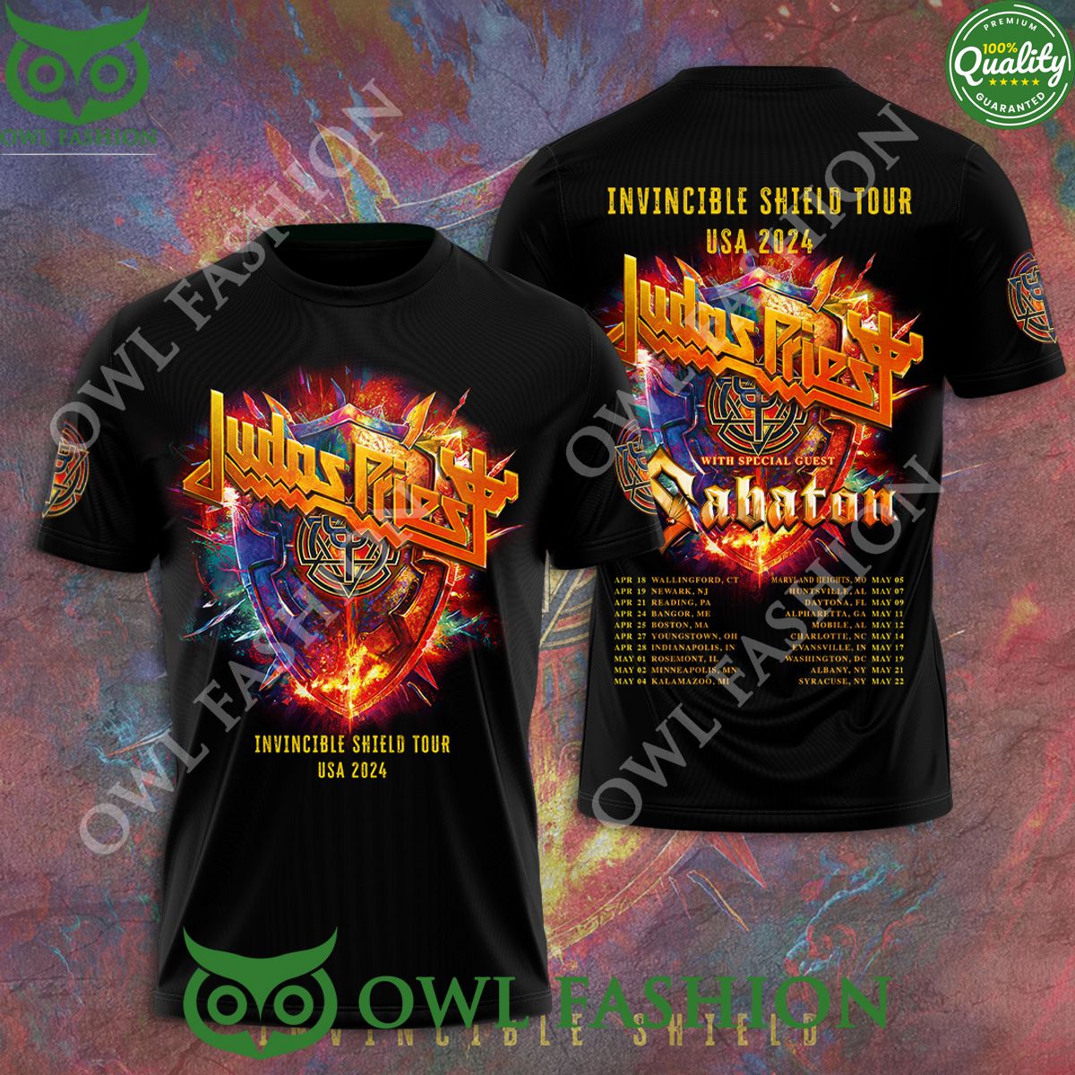 Judas Priest Invincible Shield Tour USA 2024 Schedule 3D T-shirt