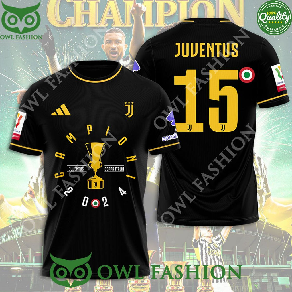Juventus FC 15 Campioni 2024 black 3D t shirt