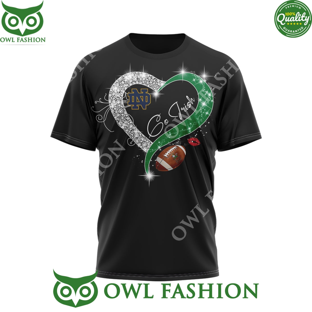 Notre Dame Fighting Irish Heart Pattern Valentine 2D t Shirt
