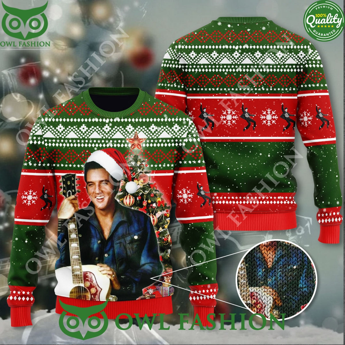 Elvis Presley Christmas Tree 3D Ugly Sweater