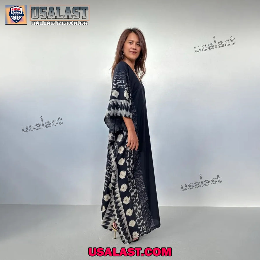 Kaftan Dress For Resort Wear, Tropical Vacation Dress, Black Plus Size Kaftan