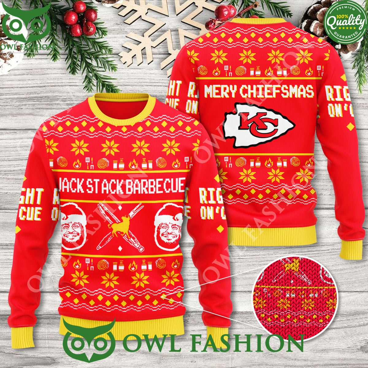 Kansas City Chiefs Jack Stack Barbecue 3D Merry Chiefsmas Ugly Sweater