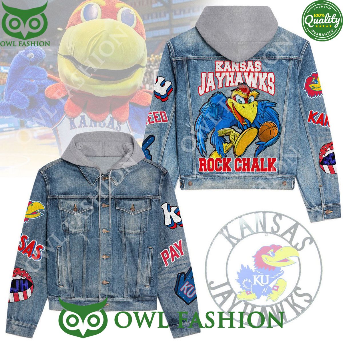 Kansas Jayhawks Rock Chalk basketball NCAA 2d denim jacket hoodie