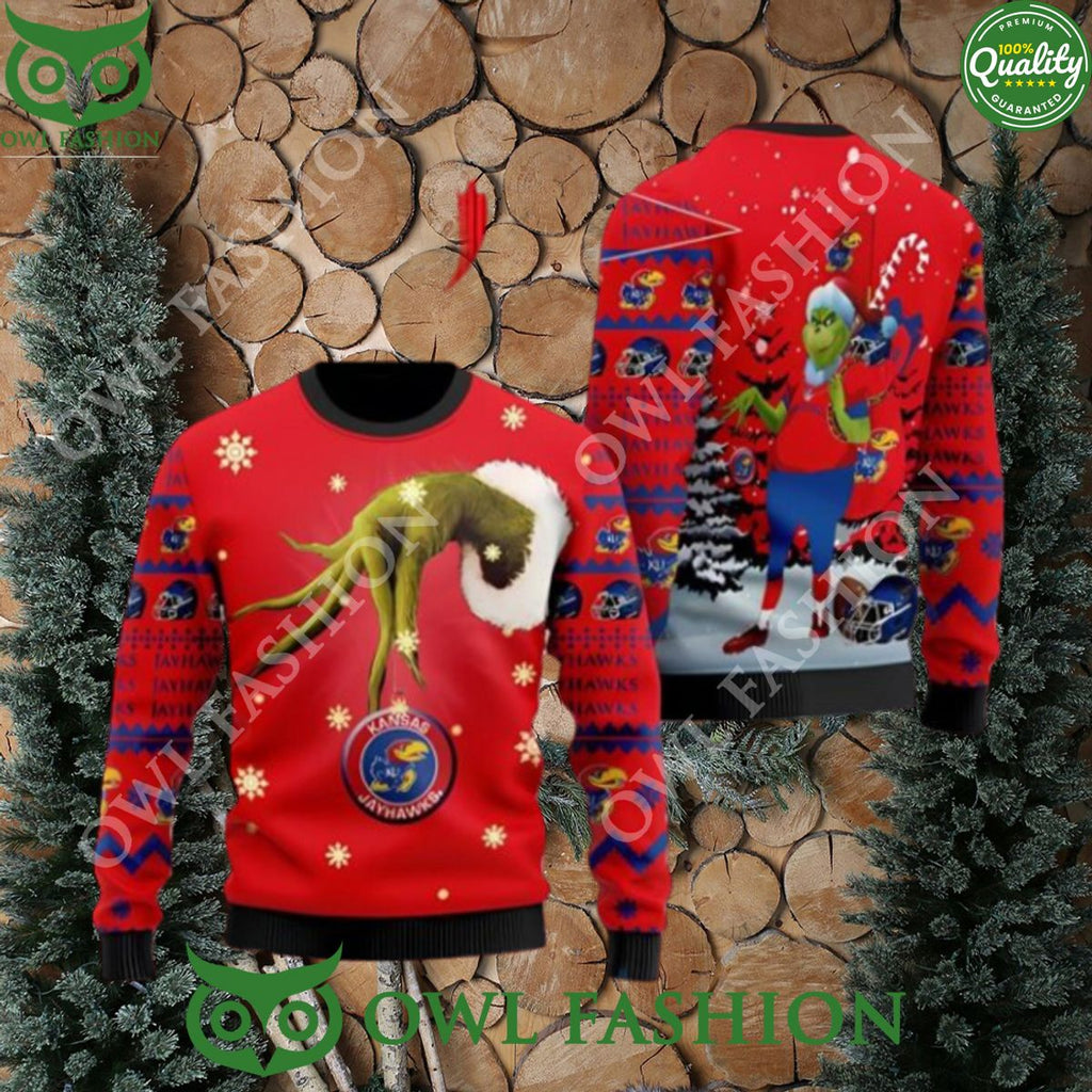 Kansas Jayhawks Team Grinch Ugly Christmas Sweater Cute Jumper Gift