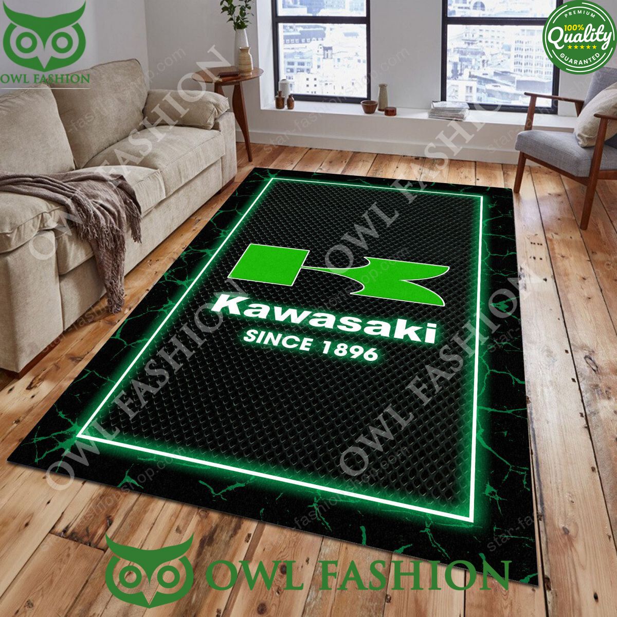 Kawasaki Motorcycle Lighting Pattern Carpet Rug
