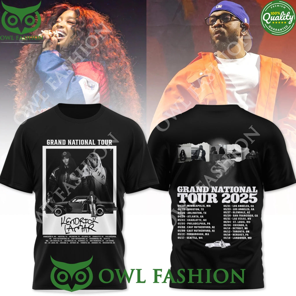 Kendrick Lamar Grand National Tour Schedule 2025 Black 3D t Shirt