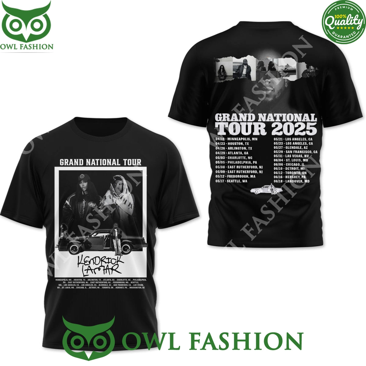 Kendrick Lamar Grand National Tour Schedule 2025 Black 3D t Shirt