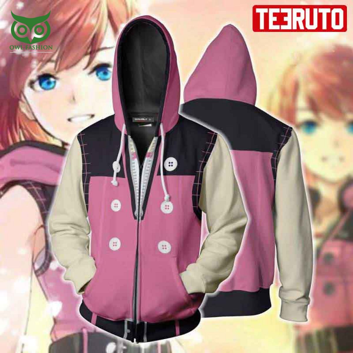 Kingdom Hearts Iii Kairi Pink Zip Up 3D Hoodie