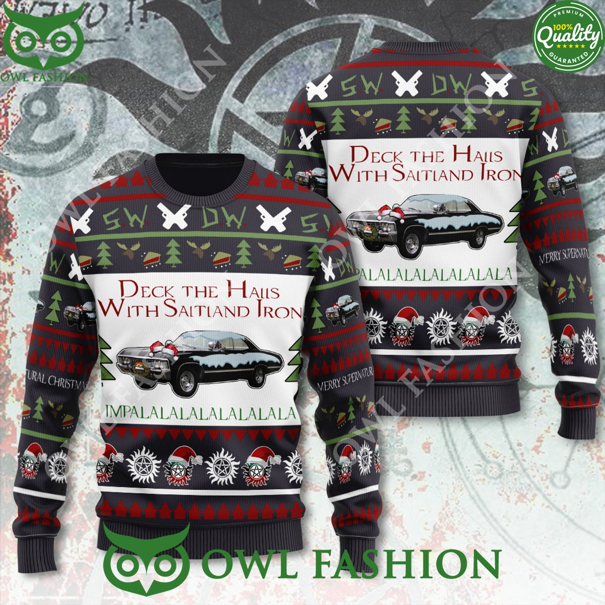 Supernatural Deck The Halls with Salt and Iron 3D Ugly Sweater