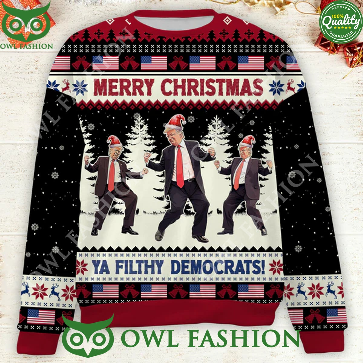Wish a Filthy Democrats with Trump signature dance Ugly sweater
