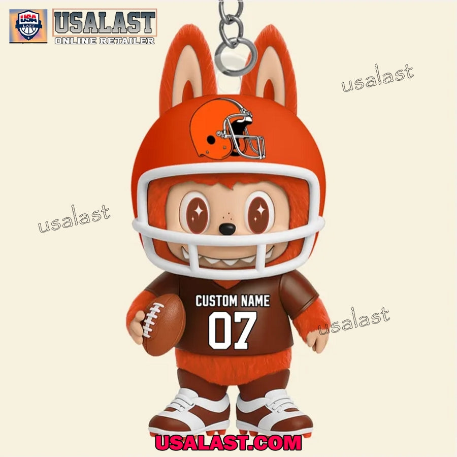 Labubu In Cleveland Browns Custom Acrylic Keychain