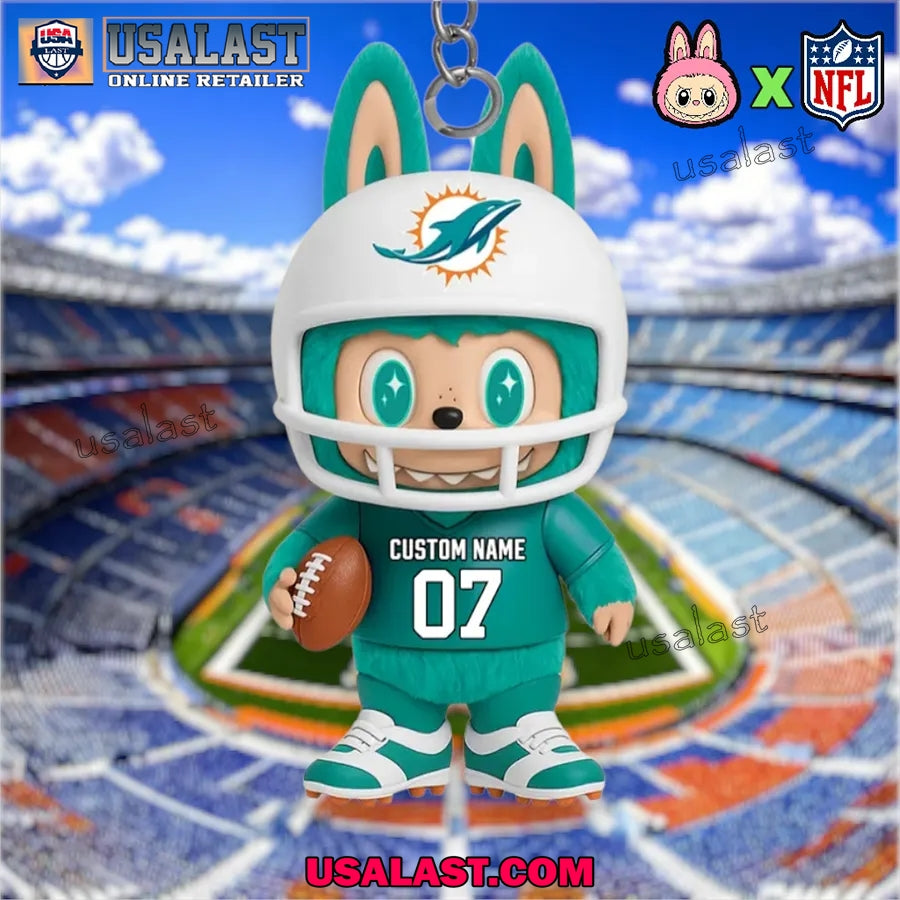Labubu In Miami Dolphins Custom Acrylic Keychain
