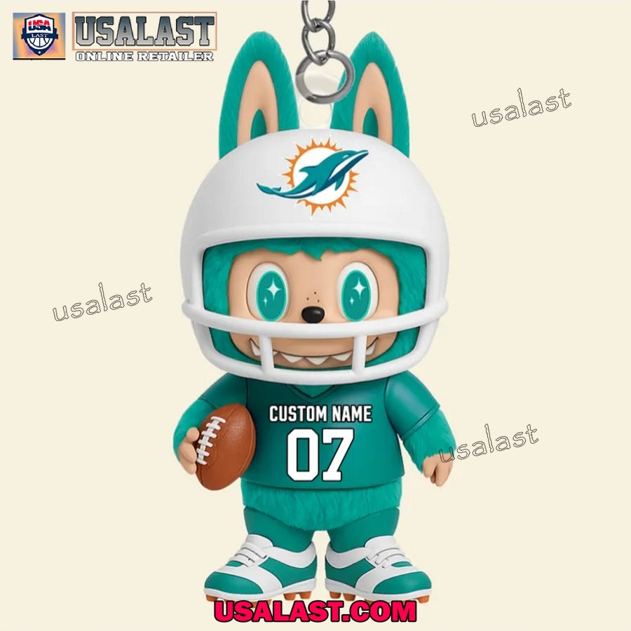 Labubu In Miami Dolphins Custom Acrylic Keychain