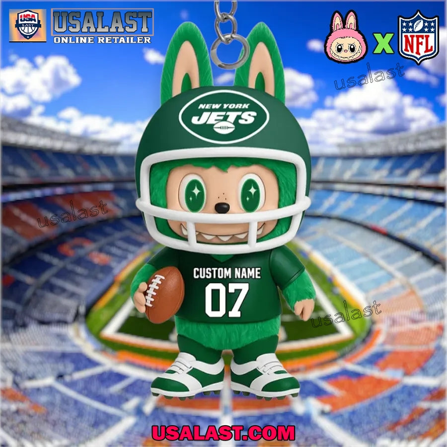 Labubu In New York Jets Custom Acrylic Keychain