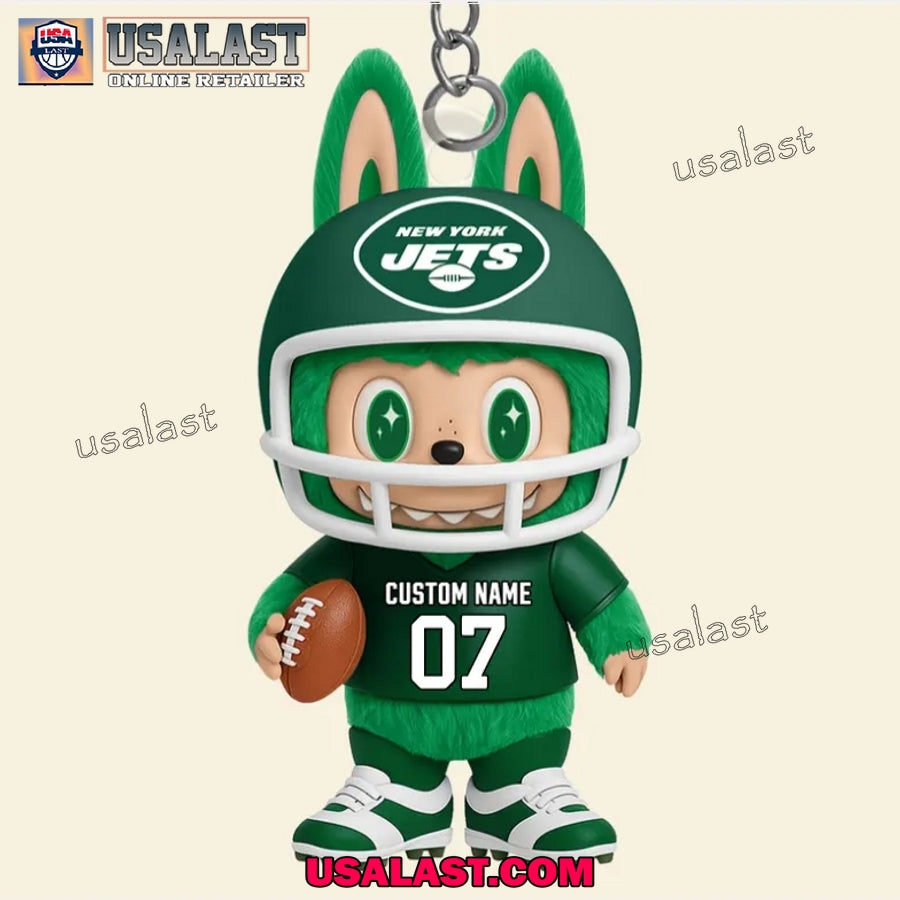 Labubu In New York Jets Custom Acrylic Keychain