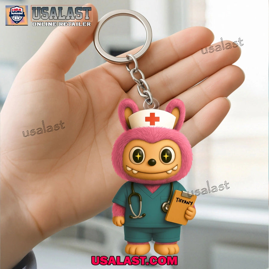 Labubu Nurse Custom Name Keychain, Hanging Ornament