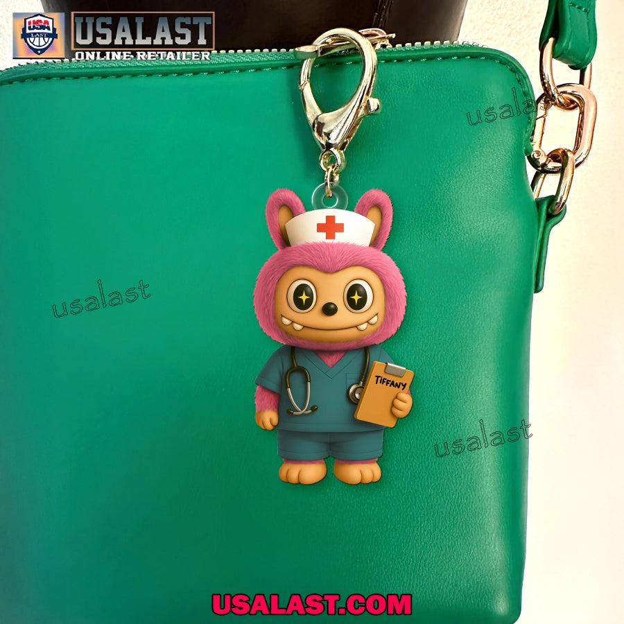 Labubu Nurse Custom Name Keychain, Hanging Ornament