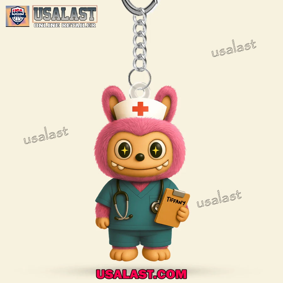 Labubu Nurse Custom Name Keychain, Hanging Ornament