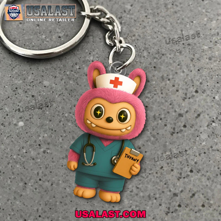 Labubu Nurse Custom Name Keychain, Hanging Ornament