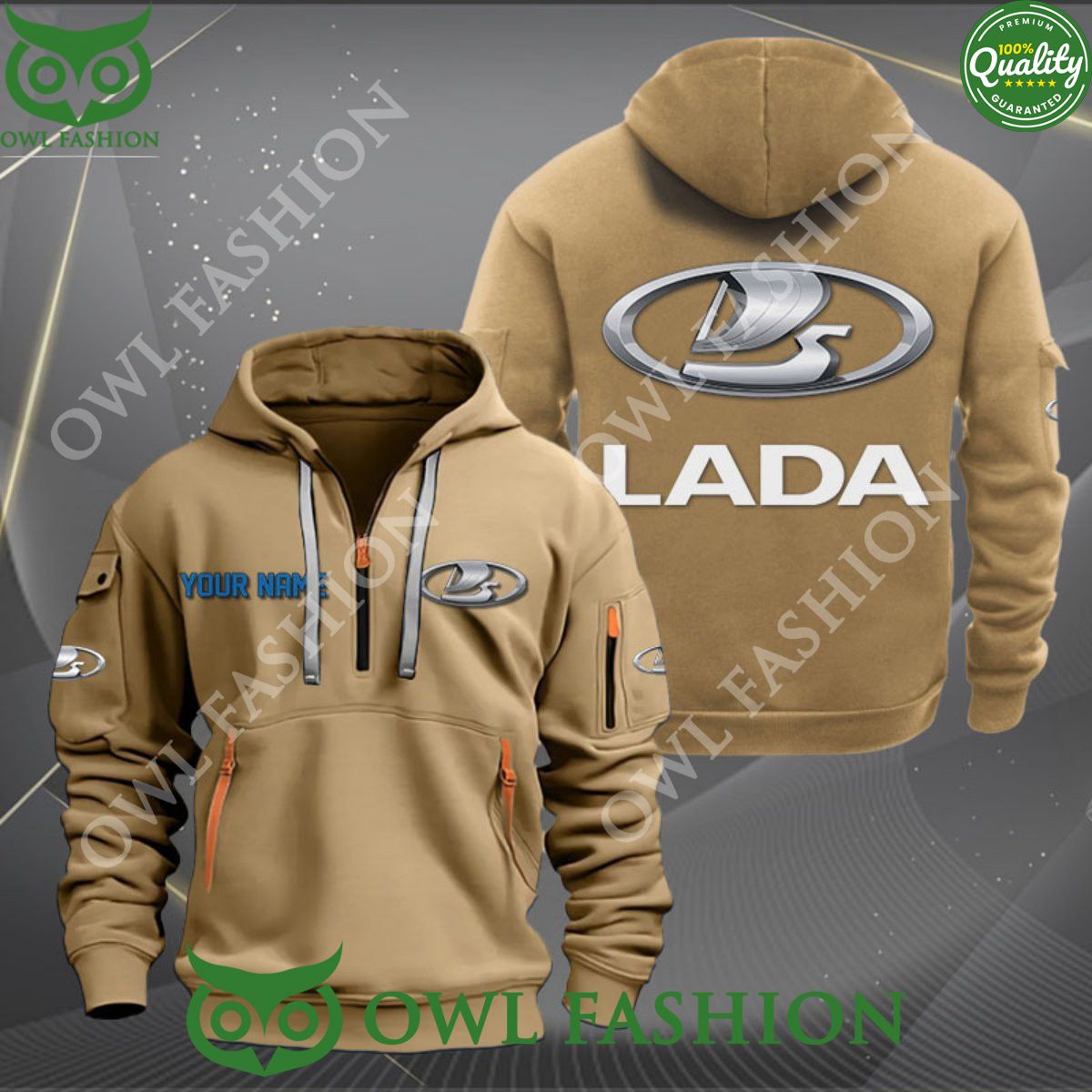 Lada Motor Company Brand Customized 2d Half Zip Hoodie