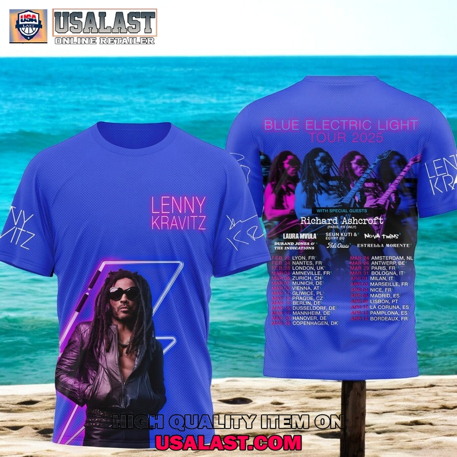 Lenny Kravitz Blue Electric Light Tour 2025 3D Shirt