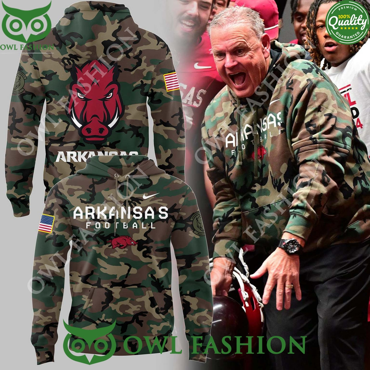 Limited Edition Coach Sam Pittman Arkansas Basketball Veteran Camo Hoodie