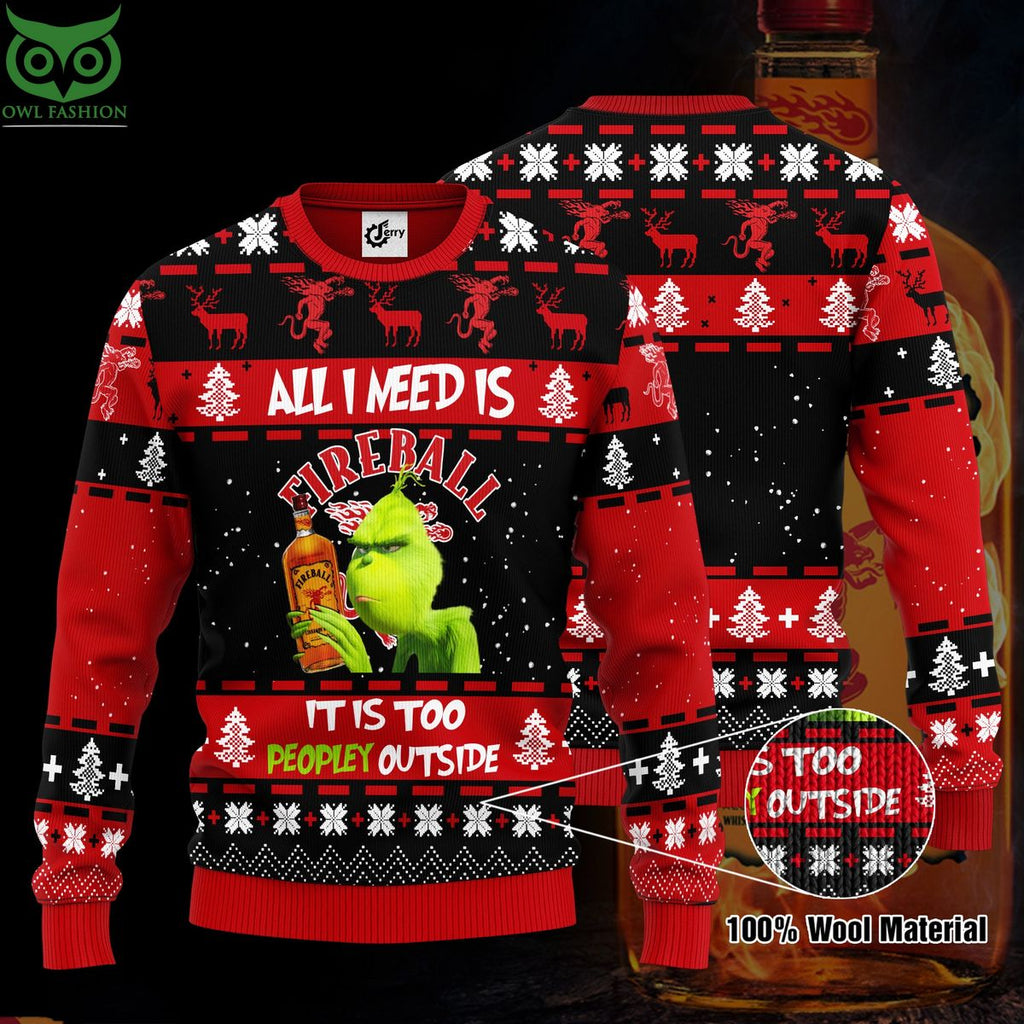 Limited Fireball Grinch All I Need Is 3D Ugly Christmas Sweater