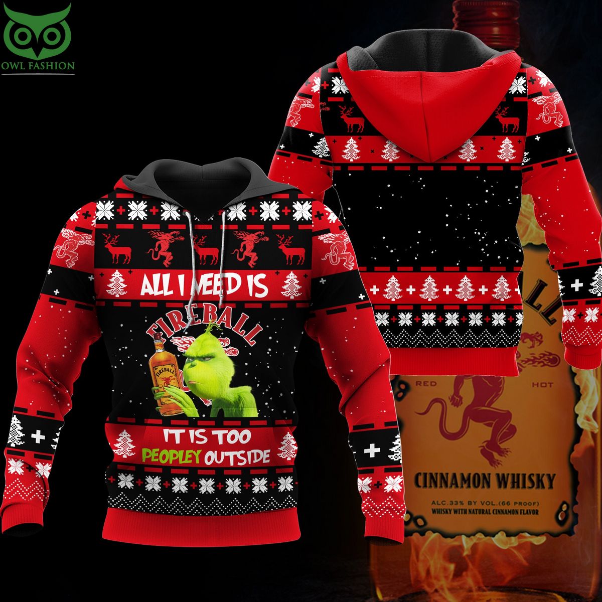 Limited Fireball Grinch All I Need Is 3D Ugly Christmas Sweater
