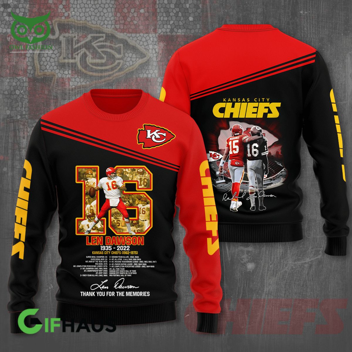 Limited Kansas City Chiefs Len Dawson 3D Tshirt Hoodie Longsleeves