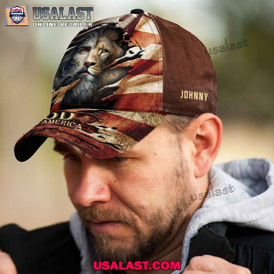 Lion Jesus Face God Bless America Custom Classic Cap