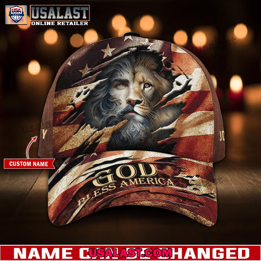 Lion Jesus Face God Bless America Custom Classic Cap