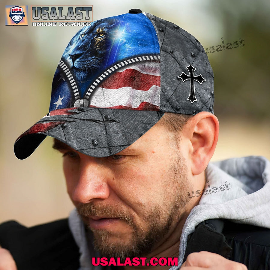 Lion Patriotic Christian Faith American Flag Custom Classic Cap
