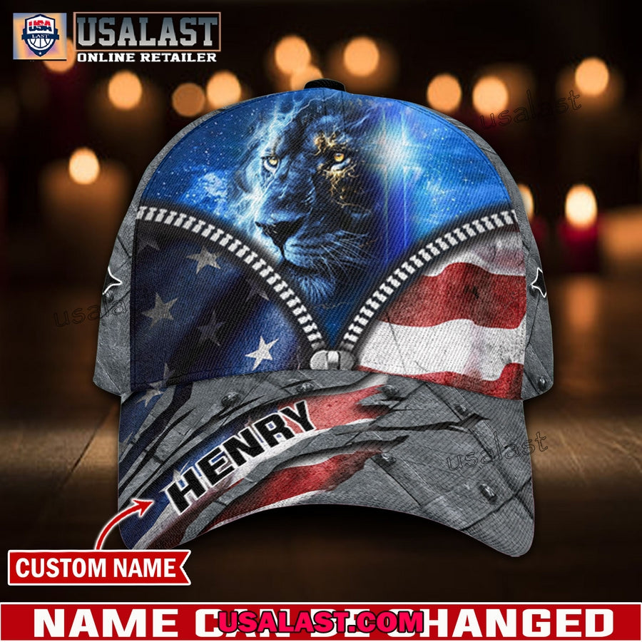 Lion Patriotic Christian Faith American Flag Custom Classic Cap