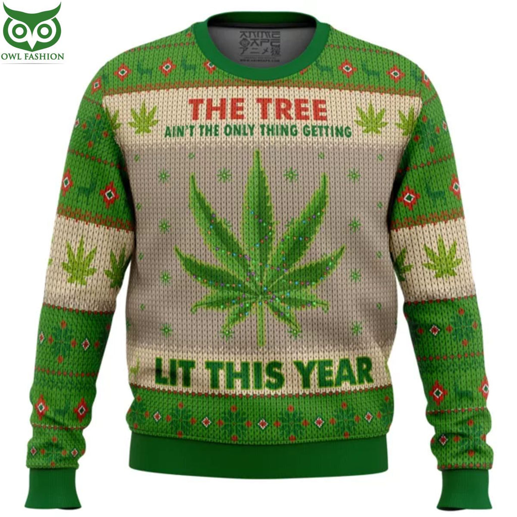 Lit This Year Weed Ugly Christmas Sweater