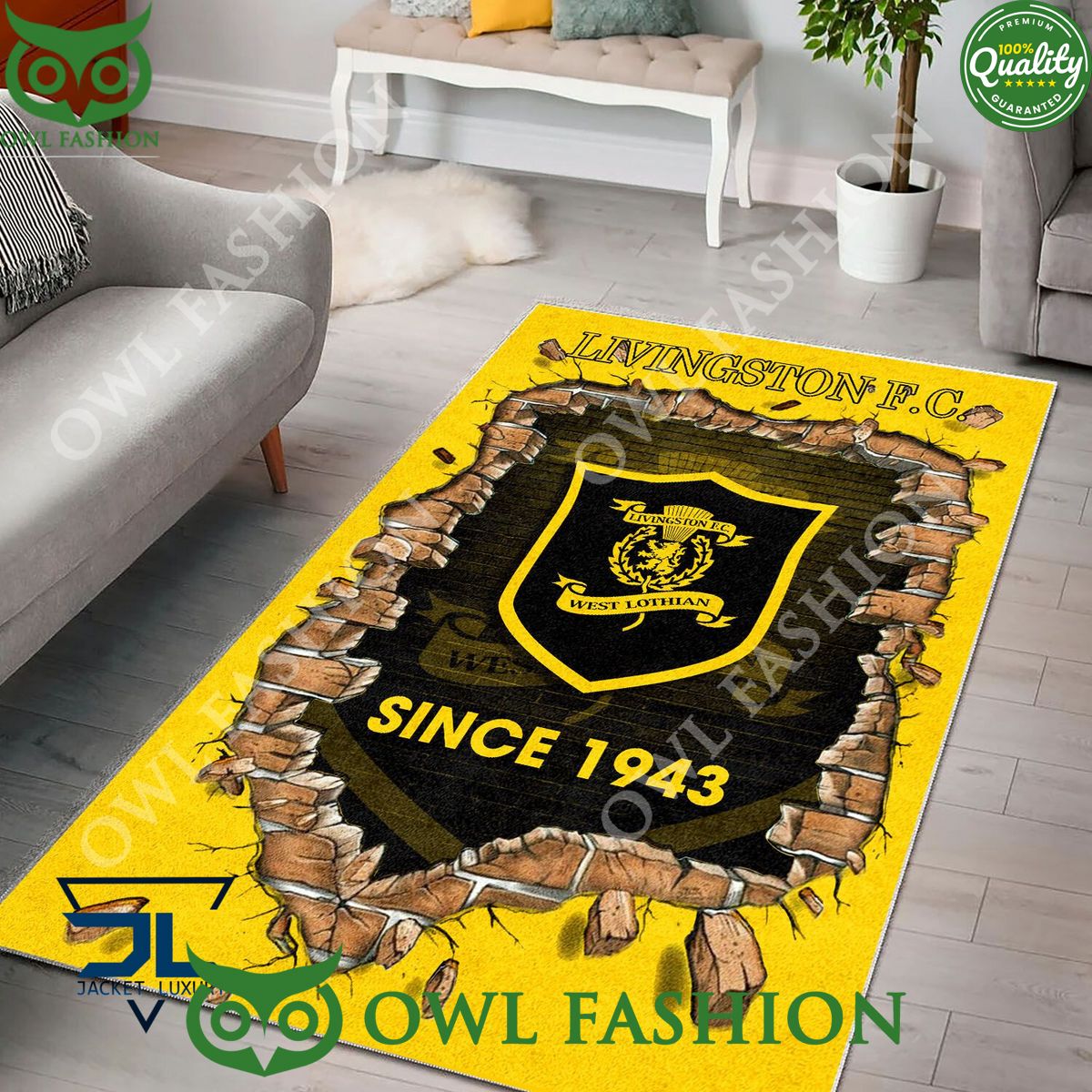 Livingston F.C. 1786 Scottish Broken Wall Living Room Carpet